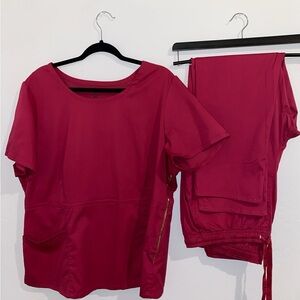 JAANUU Pink Scrub Top and Pants Set